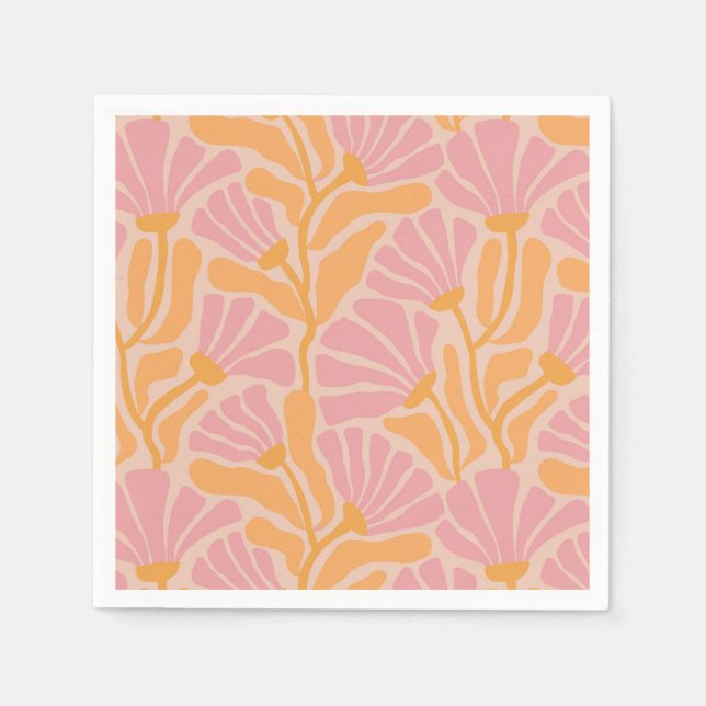 Guardanapo De Papel Padrão Floral Moderno do meio século (Frente)