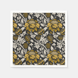Guardanapo De Papel Padrão floral ornamentado com grandes flores doura