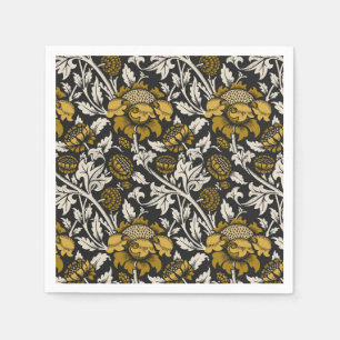 Guardanapo De Papel Padrão floral ornamentado com grandes flores doura