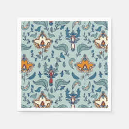Guardanapo De Papel Padrão floral ornamentado em um fundo azul pálido