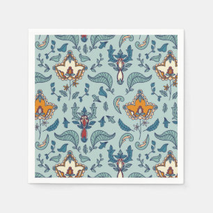 Guardanapo De Papel Padrão floral ornamentado em um fundo azul pálido