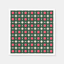 Padrão Floral Pop Retro Fofo Natal Verde Rosa
