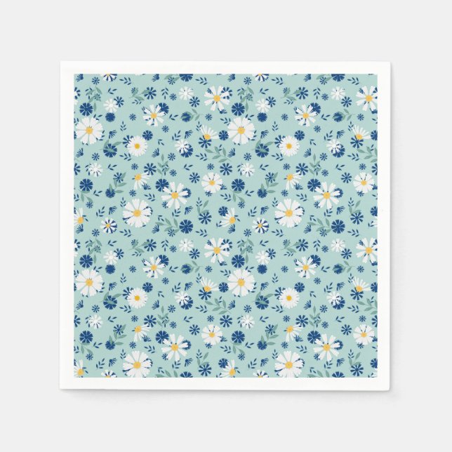 Guardanapo De Papel Padrão floral retrô com margaridas. (Frente)