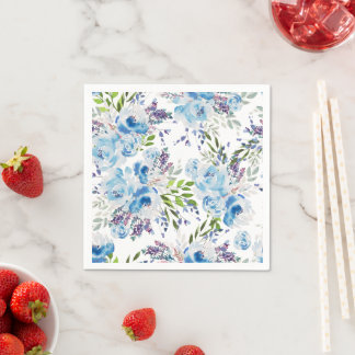 Guardanapo De Papel Padrão Floral Sem Costura de Aquarela Azul
