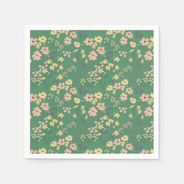 Guardanapo De Papel Padrão Floral Verde Boho Moderno (Frente)