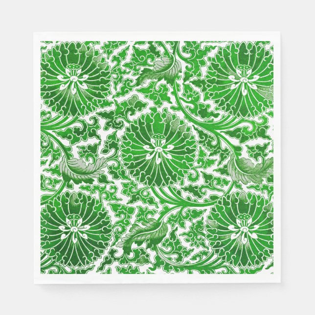 Guardanapo De Papel Padrão Floral Verde e Branco (Frente)