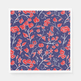 Guardanapo De Papel Padrão Floral Vermelho e Azul