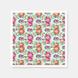 Guardanapo De Papel Padrão Floral Vintage Rosa e Vermelho