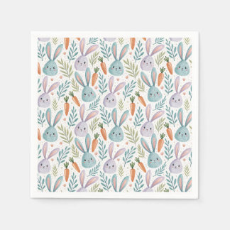 Guardanapo De Papel Padrão Fofo de Coelhinho e Cenoura em Pastel para