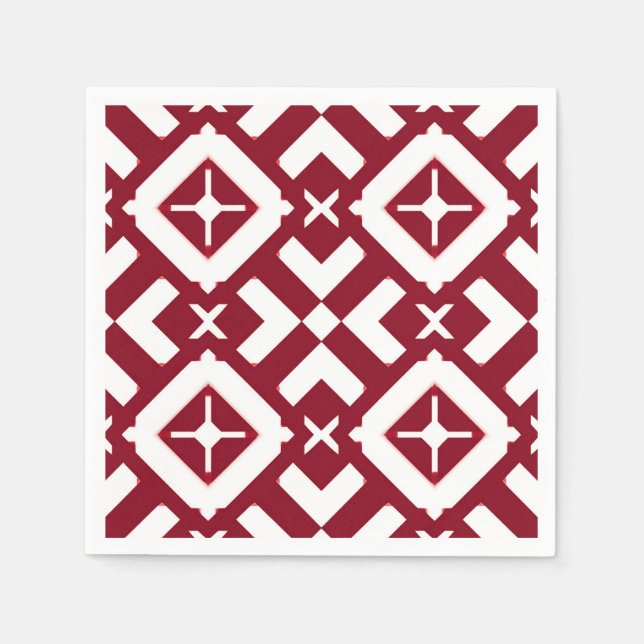 Guardanapo De Papel Padrão Geométrico Abstrato Vermelho e Branco (Frente)