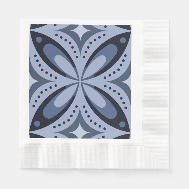 Guardanapo De Papel Padrão Geométrico Azul Estilo Retro (Frente)