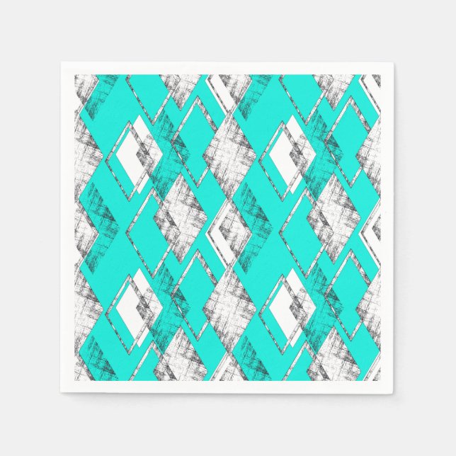 Guardanapo De Papel Padrão geométrico de turquesa neon. (Frente)