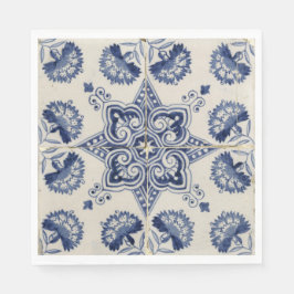 Guardanapo De Papel Padrão Geométrico do Flor Branco Azul-Vintage