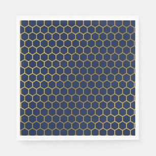 Guardanapo De Papel Padrão Geométrico do Hexágono Azul e Dourado do ma