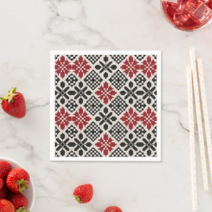 Guardanapo De Papel Padrão Geométrico Folk Preto Vermelho