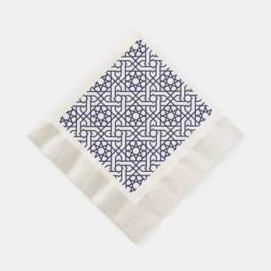 Guardanapo De Papel Padrão Geométrico Islâmico Azul Branco Marroqui