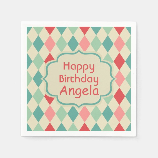 Guardanapo De Papel Padrão Geométrico Retro Harlequin Personalizado (Frente)
