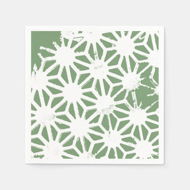 Guardanapo De Papel Padrão geométrico verde-oliva e branco (Frente)