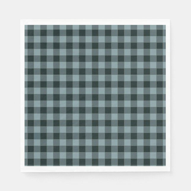 Guardanapo De Papel Padrão Gingham Preto Azul Verificado (Frente)