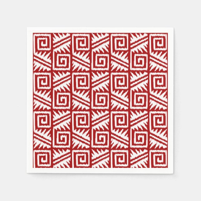 Guardanapo De Papel Padrão Ikat Aztec - Vermelho Escuro e Branco (Frente)