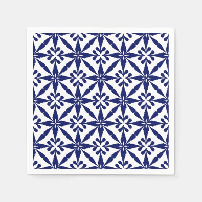 Guardanapo De Papel Padrão Ikat Star - Marinho Azul e Branco (Frente)