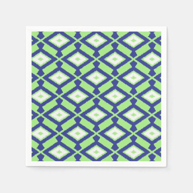 Guardanapo De Papel Padrão Ikat - Verde, Azul Indigo e Branco (Frente)