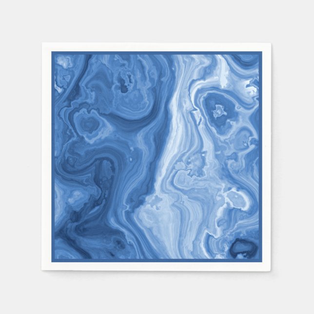 Guardanapo De Papel Padrão Moderno Azure Blue Malachite Marble Swirls (Frente)