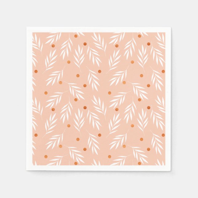 Guardanapo De Papel Padrão Moderno de Folhas Florais Apricot Rosa (Frente)