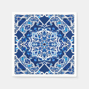 Guardanapo De Papel Padrão mosaico em Indigo e Cobalto Azul