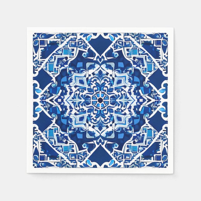 Guardanapo De Papel Padrão mosaico em Indigo e Cobalto Azul (Frente)