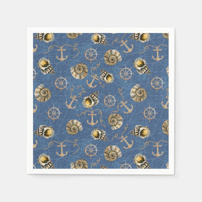 Guardanapo De Papel padrão náutico azul (Frente)