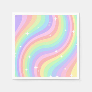 Guardanapo De Papel Padrão Ondulado Arco-íris Pastel Retrô com Estrela