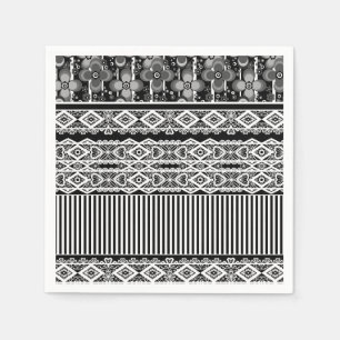 Guardanapo De Papel Padrão preto e branco com rendas e retalhos