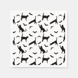 Guardanapo De Papel Padrão Preto Elegante de Gatos e Morcegos de Hallo