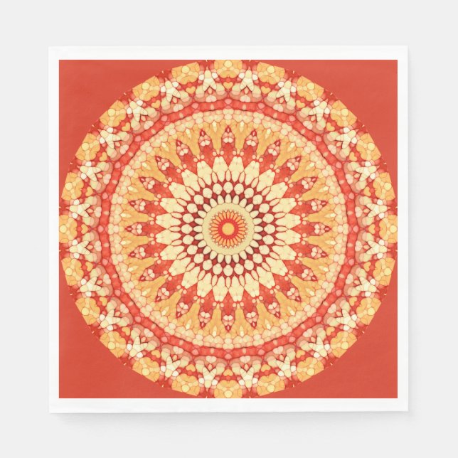 Guardanapo De Papel Padrão Red Yellow Orange Summer Mandala (Frente)