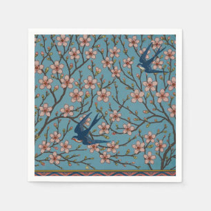 Guardanapo De Papel Padrão Retrô Floral Azul Andorinha por Walter Cran