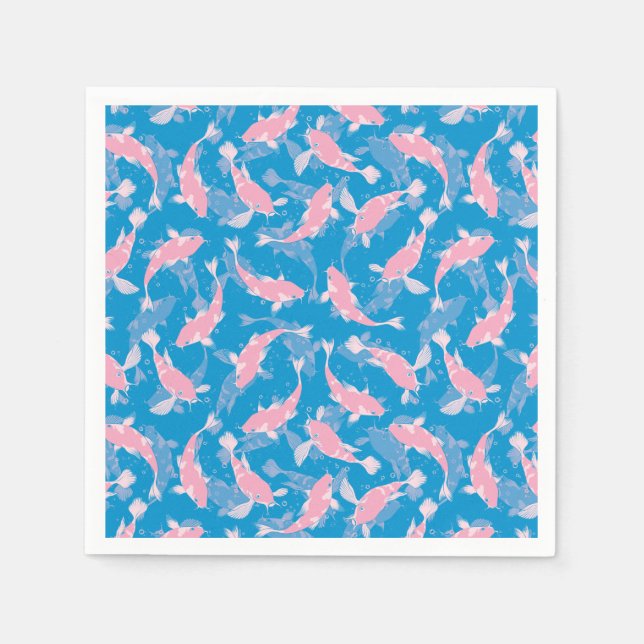 Guardanapo De Papel Padrão rosa e azul - Peixe Koi (Frente)
