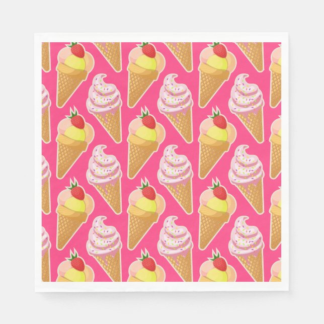 Guardanapo De Papel Padrão rosa Kawaii com sorvete de morango  (Frente)