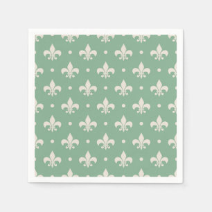 Guardanapo De Papel Padrão Silver Fleur De Lis em fundo verde