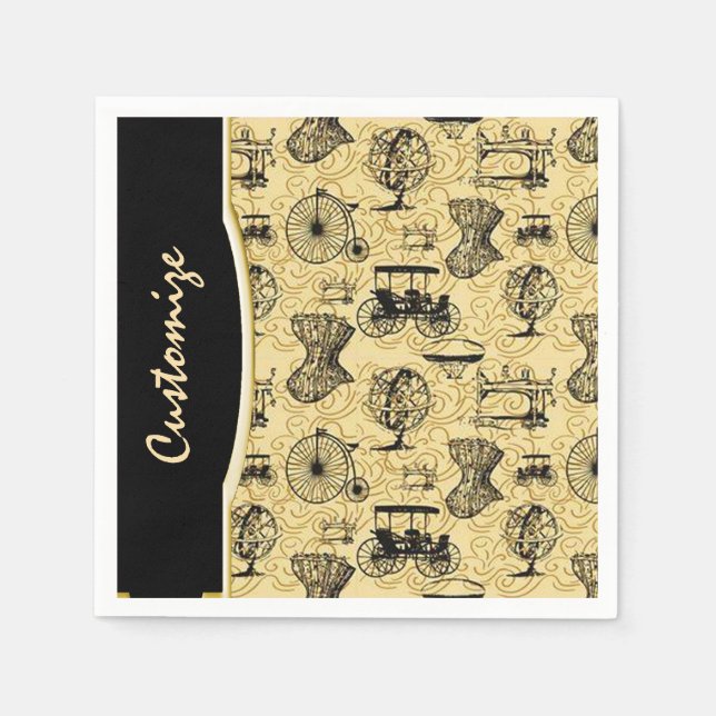 Guardanapo De Papel Padrão Steampunk Amarelo Napkins (Frente)
