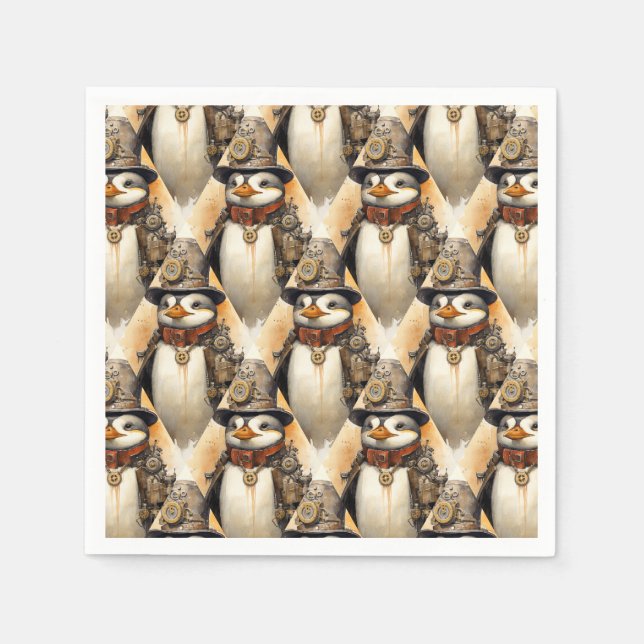 Guardanapo De Papel Padrão Steampunk Penguin 1 (Frente)
