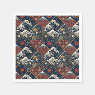 Guardanapo De Papel Padrão Tradicional Japonês de Samurai & Grande Ond