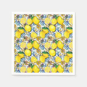 Guardanapo De Papel Padrão Tradicional Mediterrânico Com Limões