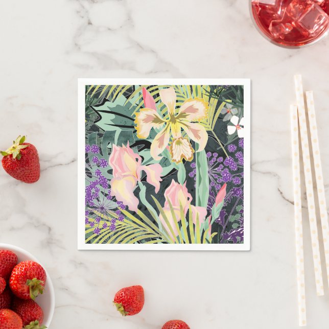 Guardanapo De Papel Padrão tropical com orquídeas. (Insitu)