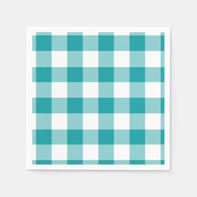 Guardanapo De Papel Padrão Turquesa e Gingham Branco (Frente)