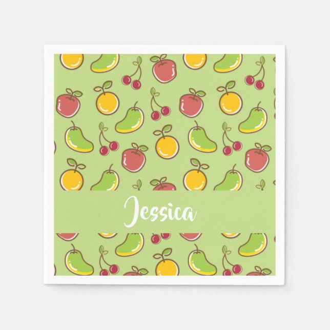 Guardanapo De Papel Padrão verde de frutas de verão frescas (Frente)