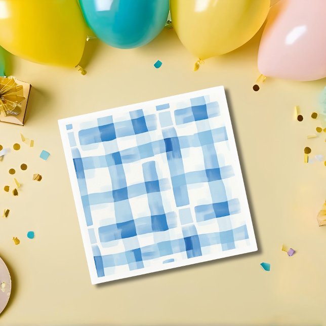 Guardanapo De Papel Padrão Verificado de Gingham Branco e Azul Clássic (Criador carregado)