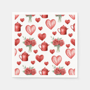 Guardanapo De Papel padrão vermelho com coração para dia de os namorad