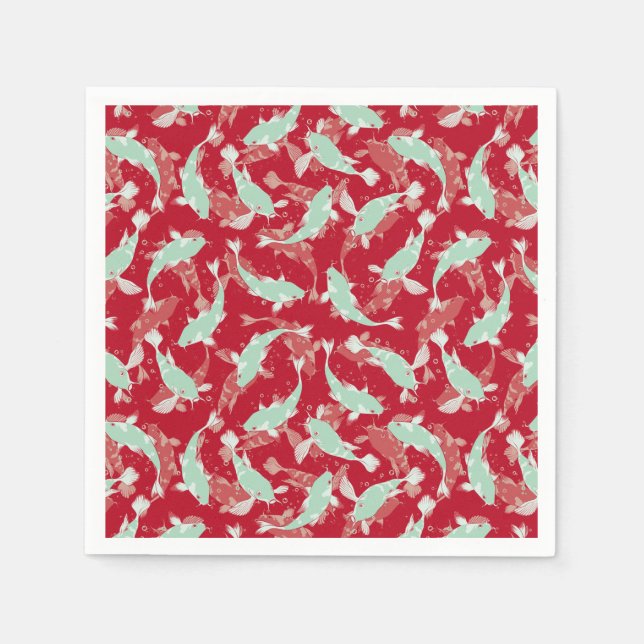 Guardanapo De Papel Padrão Vermelho e Verde - Peixe Koi (Frente)