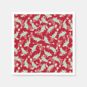 Guardanapo De Papel Padrão Vermelho e Verde Sem Costura - Peixe Koi